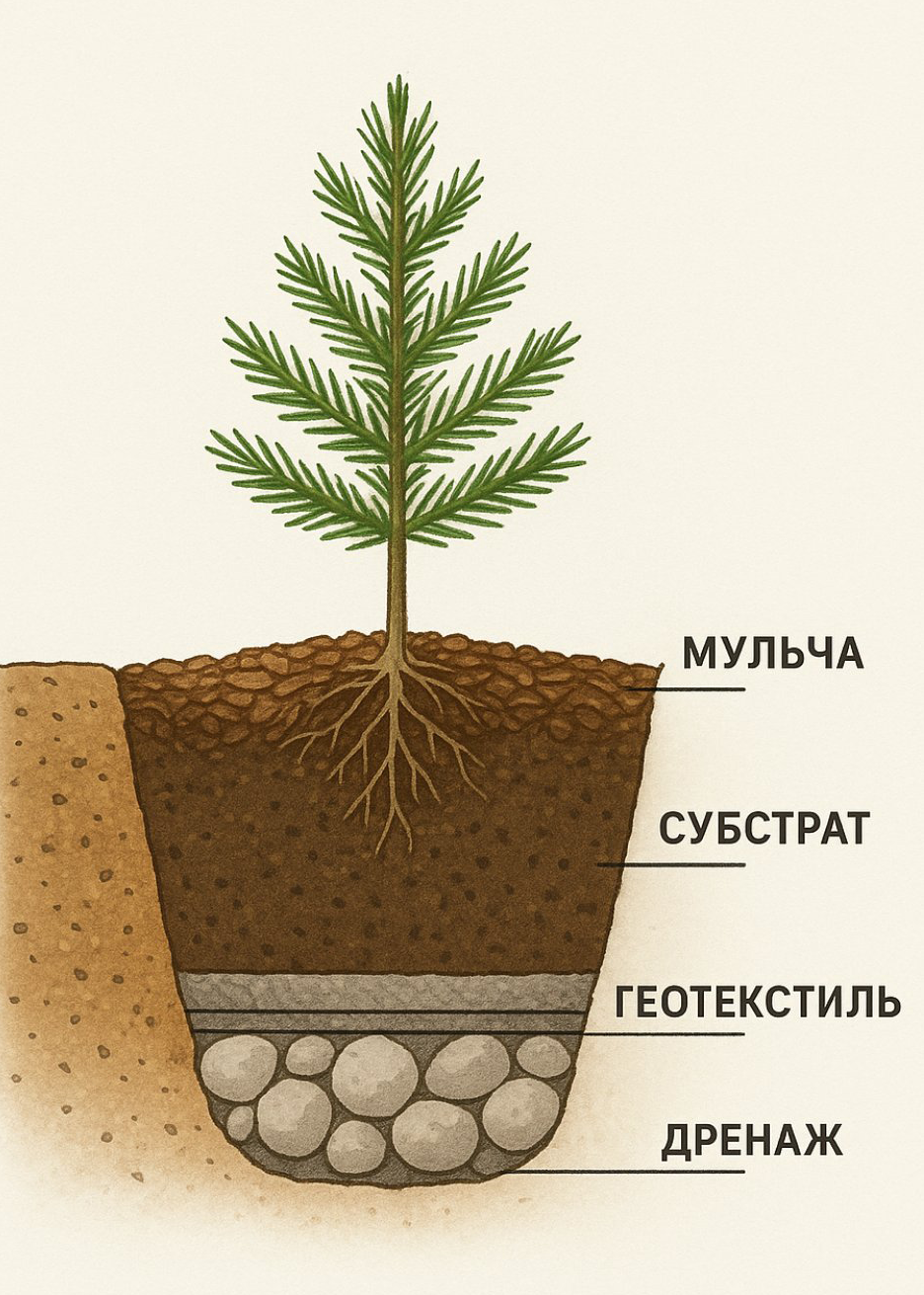 Посадкова яма по шарах у розрізі