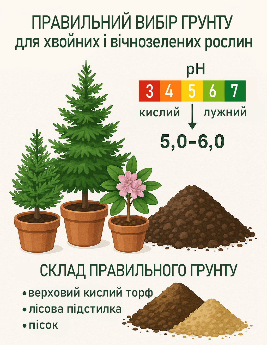 Правильний вібір грунту для хвойних та вічнозелених рослин